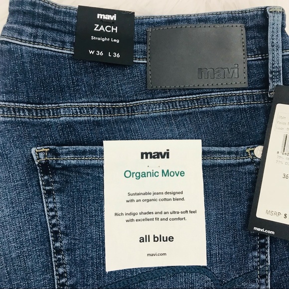 NWT!! Mens Mavi Organic Cotton Blend Move Zach Straight Leg Jean Rich Indigo - Picture 4 of 10